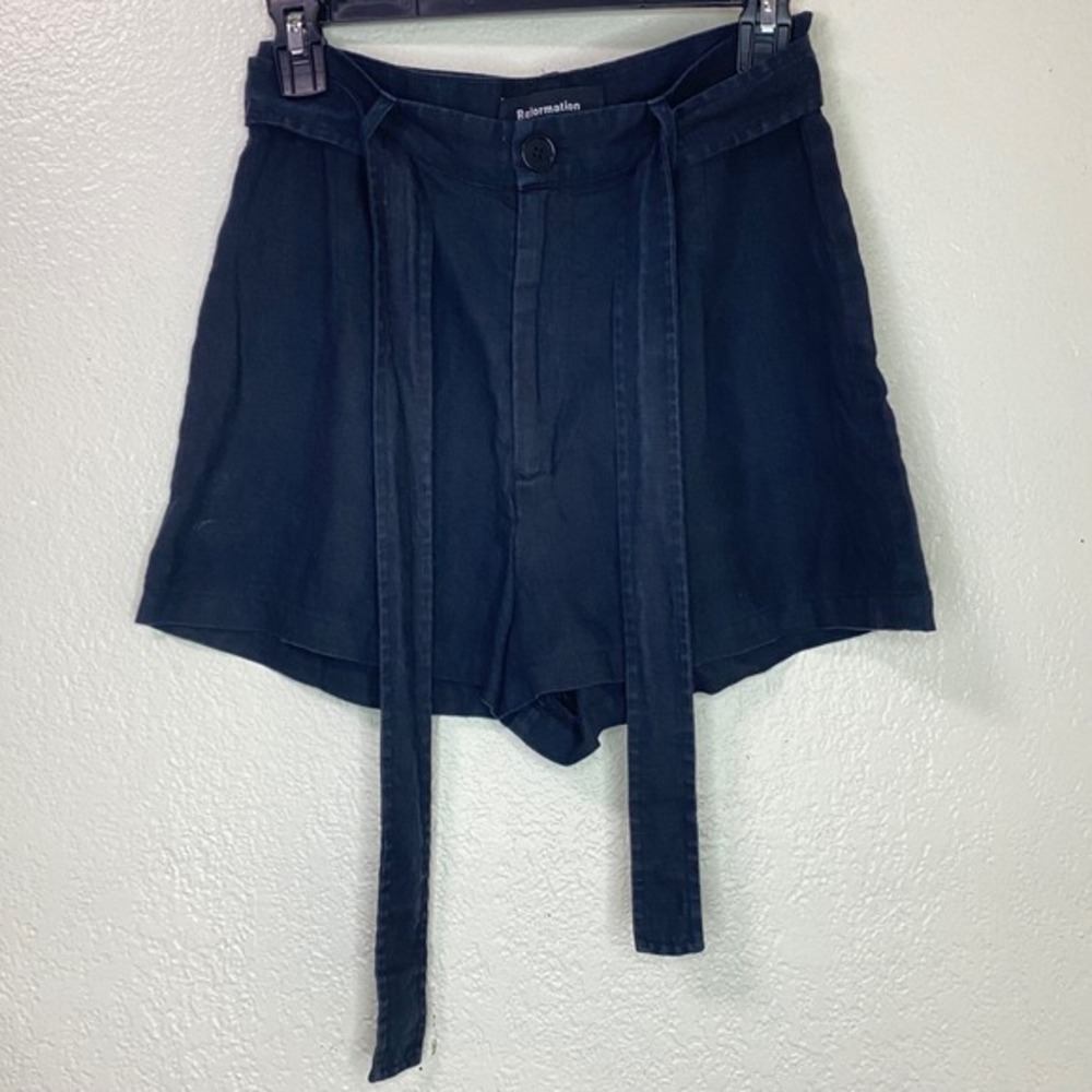 Reformation High Waist Black Tie-Waist Shorts